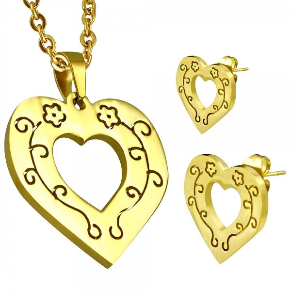 Set inox auriu inimioare cu floricele [1]